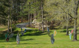 Dennis Oppenheim, Architectural Cactus Grove, #1–6, 2008. Water-jet-cut aluminum, translucent fiberglass panels, colored aluminum sheet, anodized aluminum, diamond plate aluminum, roofing panels, grating.
