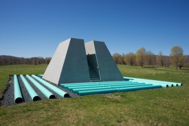 Dennis Oppenheim, Dead Furrow, 1967/2016. Wood surfaced with organic pigment, PVC pipe. Fabricated at Storm King Art Center.
