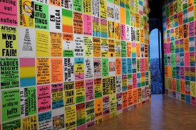 Allen Ruppersberg, The Singing Posters: Poetry Sound Collage Sculpture Book, 2006. installation shot in the exhibition under review