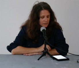 A.L. Steiner reading from Derrick Jensen in her exhibition at Koenig & Clinton