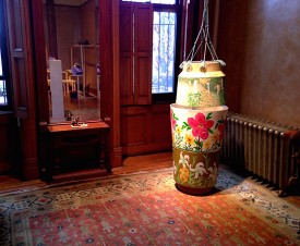 Anna Rosen, Root People, 2016, Found planters, Air-Dry Clay, chain 120 x 20 x 20 inches. Courtesy of the artist and The Parlour Bushwick