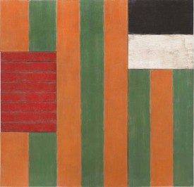 Sean Scully, A Green Place, 1987. Oil on linen, 84 x 86 1/2 x 5 1/4 inches. Courtesy of the artist and Mnuchin.