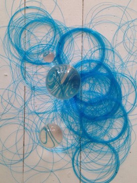 Caroline Cox, Whirl, 2016. Glass, acrylic, monofilament, wood, paint, 59 x 37 x 8 inches. Courtesy of the artist and The Parlour Bushwick