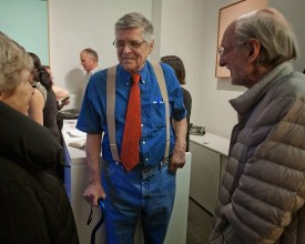 Walter Darby Bannard with Piri Halasz and Willard Boepple at the opening of his show of early work at Berry Campbell in 2015. Photo: Paul Behnke