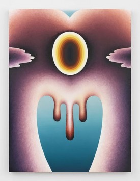 Loie Hollowell, Clouds, Cactus and Sun, 2016. Oil, acrylic medium, and sawdust on linen over panel, 48 x 36 inches. Courtesy of the artist and Feuer/Mesler.