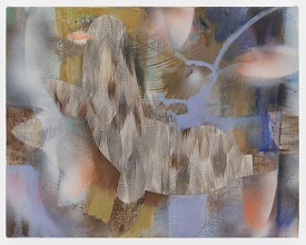 Mary Jones, Some of it Carried, 2012. Oil and feathered wallpaper on canvas mounted panel, 11 x 14 inches. Courtesy of the artist and John Molloy Gallery. Photo: Christopher Burke