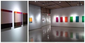 Two installation shots of Siri Berg: Color Abstraction at the Shirley Fiterman Art Center, New York, 2016