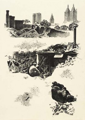 Louis Lozowick, Hooverville, 1932. Lithograph, 11-5/8 x 7-3/4 inches. Courtesy of Galerie St. Etienne