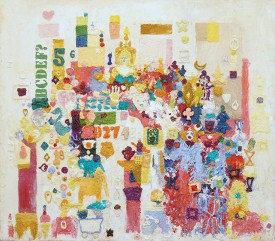 Thomas Trosch, One Day in the Life of Lovely Mars, 2008, Oil and encaustic on canvas on wood panel, 44 × 50 inches. Courtesy of the Artist and Fredericks & Freiser, NY