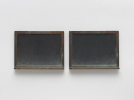 Vija Celmins, Blackboard Tableau #12, 2007-2015. One found tablet and one made tablet: wood, leather, acrylic, alkyd oil, and pastel 11 x 8 1/2 x 1/4 inches. Courtesy of Matthew Marks Gallery