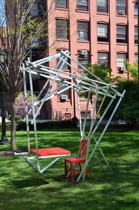 Allan Wexler, Pratt Desk. 2012. Aluminum, chair, paint, commissioned by Pratt Institute, Brooklyn, New York