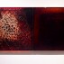 Jordan Eagles, BDBC + BD6, 2012-2014. Blood, blood dust, copper, preserved on plexiglass, UV resin, each 36 x 36 x 3 inches. Courtesy of the Artist