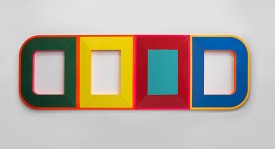 Beverly Fishman: Untitled (Anxiety), 2016, urethane paint on wood, 39 by 126 by 2 inches. Photo PD Rearick.