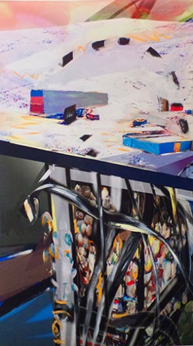 Ellen K. Levy, Svalbard Seedbed Library Nexus, 2016. Acrylic paint and gel painted over archi-val print, 58.25 x 35.25 inches. Courtesy of the Artist