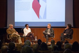 Left to right: Walter Robinson, Jessica Bell Brown, David Cohen, Hrag Vartanian. Photo: Gregg Richards, Brooklyn Public Library