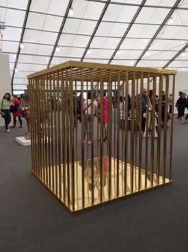Sylvie Fleury, Gold Cage PKW, 2003. Brass, 70-3/4 inches square. Courtesy of Salon 94