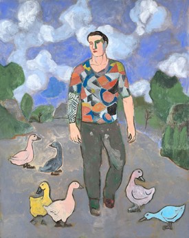 Sandro Chia, The Wayfarer With Ducks, 2017. Oil on Canvas, 60-1/4 x 48 inches. Courtesy of Marc Straus Gallery