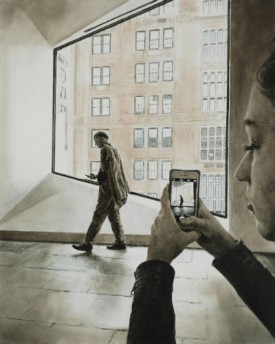 Laura Karetzky, Embedded Breuer, 2017. Oil on wood, 20 x 16 inches. Courtesy of Lora Schlesinger and the Artist