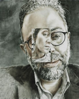 Laura Karetzky, Embedded MeandM, 2017. Oil on wood, 20 x 16 inches. Courtesy of Lora Schlesinger and the Artist