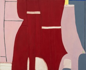 Medrie MacPhee, In the Red, 2017. Oil and mixed media on canvas, 45 x 55 inches. Courtesy of the Artist and Tibor de Nagy Gallery