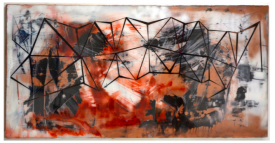 DeShawn Dumas, Neoliberal Waltz, 2017. Thermoplastic and spray paint on wood, 36 x 80 x 2-1?2 inches. Courtesy of the Artist and Ethan Cohen New York