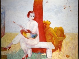 Florine Stettheimer, Self-Portrait with Palette (Painter and Faun), ca. 1915, oil on canvas. Avery Architectural & Fine Arts Library, Columbia University, New York