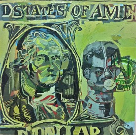 Clintel Steed, Two Places George Washington First Landed, Indiana and New York, 2014. Oil on canvas. Courtesy of the Artist