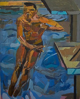 Clintel Steed, 3mm Dive #1, 2017. Oil on canvas, 48 x 60 inches. Courtesy of the Artist. On view at the New York Studio School through August 27, 2017