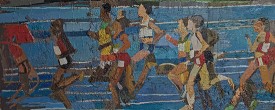 Clintel Steed, Runners #1 (Olympic Series), 2017. Oil on masonite, 48 x 19 inches. Courtesy of the Artist