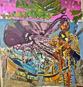 Clintel Steed, Somali Pirate with Octopus, 2014. Oil on canvas, 101.5 x 95 inches. Courtesy of the Artist