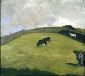 William Nicholson, Cattle and a White Horse at Pasture 1918. Oil on canvas, 20-1/2 x 22-1/2 inches. Private Collection ©Elizabeth Banks