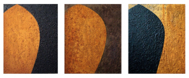 Ching Ho Cheng, Triptych, 1988. Iron oxide and acrylic on canvas, each panel approx. 30 x 25 inches. Courtesy Shepherd &