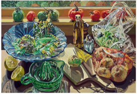 Janet Fish, Salad Fixings, 1983. Oil on linen, 38 x 56 inches. Courtesy of the artist and DC Moore Gallery