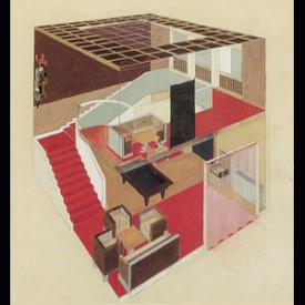 Atelier Singer-Dicker, Perspective view of the Lobby of Villa Heriot, 1932. Pencil and tempera on paper, 50.5 x 47.5 inches. Private Collection.