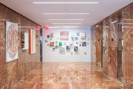 Installation shot, Sky Lobby, Tower 49, with Cordy Ryman: Free Fall. Courtesy of the artist and Tower 49 Gallery