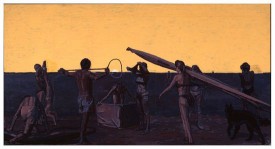 Graham Nickson, Departure, 1977-1994. Acrylic on canvas, 55 x 105 inches. Courtesy of the artist and Betty Cuningham Gallery