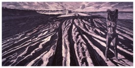 Graham Nickson, Tracks, 1982-91. Acrylic on canvas, 96 x 192 inches. Courtesy of the artist and Betty Cuningham Gallery