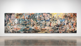 Installation shot of Cecily Brown: A Day! Help! Help! Another Day! at Paul Cooper Gallery showing title painting. Courtesy of the artist and Paul Cooper Gallery