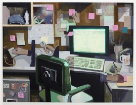 Matt Bollinger, Carolyn’s Office, 2017 Flashe and acrylic on canvas, 48 x 60 inches. Courtesy of the artist and Zürcher Gallery, New York