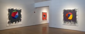Installation shot of the exhibition under review, Peter Plagens at Nancy Hoffman Gallery, New York, showing, left to right, untitled (to J.W.R. Dunne), Quinella, and The Ides of October, all 2017.