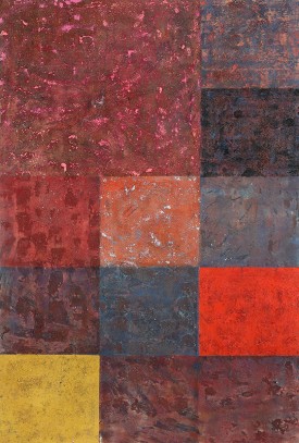 Pat Adams, Behold, 2004. Oil, isobutyl methacrylate, ink and sand on linen, 35.125 x 23.5 5 inches. Courtesy of the artist and Victoria Munroe Fine Art