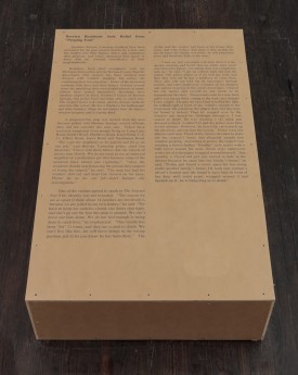 Jim Lee, Untitled, 2018 (bench with printed text). Courtesy of the artist and Nicelle Beauchene Gallery, New York