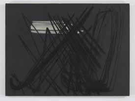 Hans Hartung, T-1952-3, 1952. Oil on canvas, 38.2 x 51.2 inches. Courtesy of Nahmad Contemporary, Perrotin and Hartung-Bergman Foundation