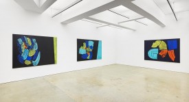 Three works from 1971 from an installation shot of the exhibition under review, courtesy of Nahmad Contemporary, 2018. Photo: Tom Powel
