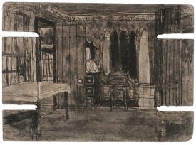 James Castle, Untitled (patterned room), n.d. Found paper, soot 5.25 x 7.25 inches. The William Louis-Dreyfus Foundation Inc. © James Castle Collection and Archive LP