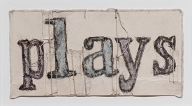 Untitled (Plays), n.d. Soot, spit, colored pulp, collage, string, found paper, 3.5 x 6.75 inches. Courtesy of Jessica Freedman © James Castle Collection and Archive LP