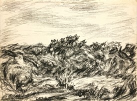 Myron Stout, Untitled, 8-9-53, 1953. Black Conté pencil on paper, 8.75 x 11.75 inches. Courtesy of Washburn Gallery