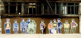 Photograph shows Bobby G /Robert Goldman in front of his 1984 mural