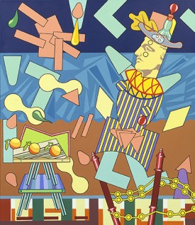 Trevor Winkfield, First Prize: Three Apples, 2001. Acrylic on linen, 52 x 44.5 inches. Courtesy of the artist and Tibor de Nagy Gallery