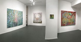 Installation view, Jennifer Coates: Correspondences at Freight + Volume, 2018. Far Left: Transformer; far right, Small Rabbit Spirit, both 2018